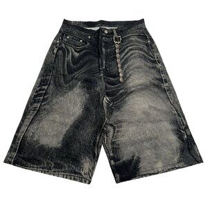 CamperLab Abstract Print Denim Shorts in Black